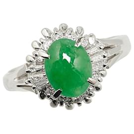 & Other Stories-PT900 Jade Platine 1.17CT Diamond 0.24Taille de la bague 9.5 En excellent état-Argenté