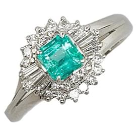 & Other Stories-Pt850 Platinum Emerald 0.38ct Diamond 0.34ct Ring in Excellent Condition-Silvery