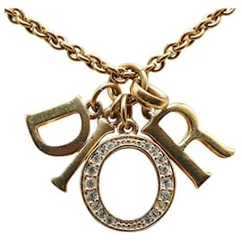 Dior-Dior Logo Charm Rhinestone Pendant Necklace Metal Necklace in Good condition-Other