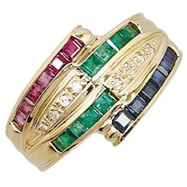 & Other Stories-K18YG Yellow Gold Emerald Diamond Ruby Sapphire Ring in Excellent Condition-Golden