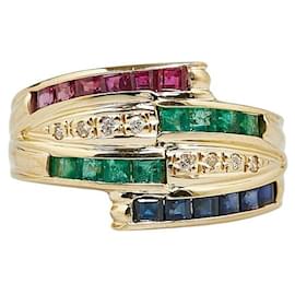 & Other Stories-K18YG Yellow Gold Emerald Diamond Ruby Sapphire Ring in Excellent Condition-Golden