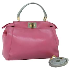 Fendi-FENDI Mini Peek A Boo Hand Bag Leather 2way Pink Auth 75805-Pink