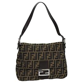 Fendi-FENDI Zucca Canvas Mamma Baguette Shoulder Bag Black Brown Auth 76009-Brown,Black