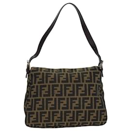 Fendi-Sac à bandoulière FENDI Zucca Canvas Mamma Baguette Noir Marron Auth 76009-Marron,Noir