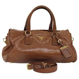 Prada-PRADA Hand Bag Leather 2way Brown Auth bs14682-Brown