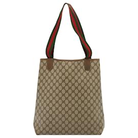 Gucci-GUCCI GG Supreme Web Sherry Line Tote Bag PVC Leather Beige 39 02 003 auth 76636-Beige