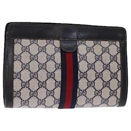 Gucci-GUCCI GG Supreme Sherry Line Clutch Bag PVC Navy Red 89 01 001 auth 76698-Red,Navy blue