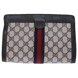 Gucci-GUCCI GG Supreme Sherry Line Clutch Bag PVC Navy Red 89 01 001 auth 76698-Red,Navy blue