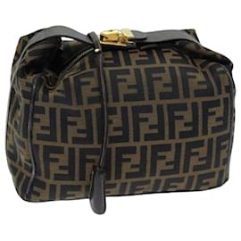 Fendi-FENDI Zucca Canvas Vanity Cosmetic Pouch Brown Black Auth 76814-Brown,Black