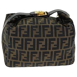 Fendi-FENDI Zucca Canvas Vanity Pochette Cosmétique Marron Noir Auth 76814-Marron,Noir