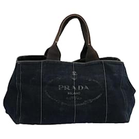 Prada-PRADA Canapa GM Hand Bag Denim Blue Auth bs14686-Blue