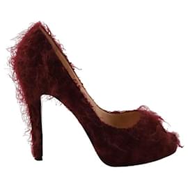 Christian Louboutin-Fur Heels-Dark red
