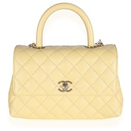 Chanel-Chanel Yellow Quilted Caviar Small Coco Top Handle Bag-Yellow