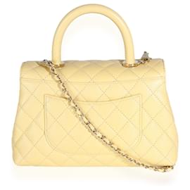 Chanel-Chanel Yellow Quilted Caviar Small Coco Top Handle Bag-Yellow