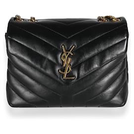 Saint Laurent-Saint Laurent Black Quilted Calfskin Monogram Small Loulou Chain Bag-Black