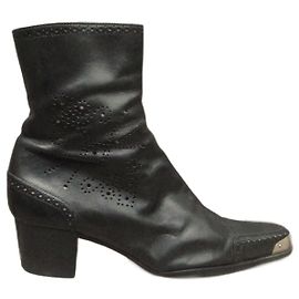 Sergio Rossi Black Leather Ankle Boots Black