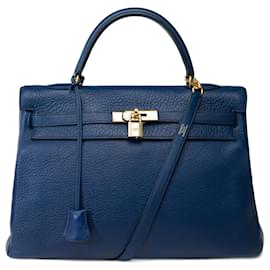 Hermès-Sac HERMES Kelly 35 en Cuir Bleu - 101928-Bleu
