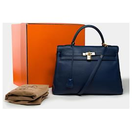 Hermès-Hermes Kelly bag 35 in Blue Leather - 101928-Blue