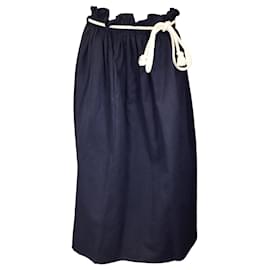 Autre Marque-Atlantique Ascoli Navy Blue Long Cotton and Linen Skirt-Blue