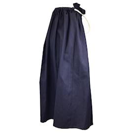 Autre Marque-Atlantique Ascoli Navy Blue Long Cotton and Linen Skirt-Blue