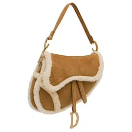 Dior-Tan Dior Shearling Suede Saddle Bag-Camel