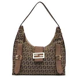 Fendi-Sac à bandoulière Sweet Hobo en toile marron Fendi Zucchino-Marron