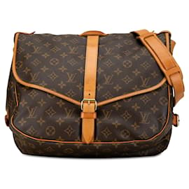 Louis Vuitton-Brown Louis Vuitton Monogram Saumur 35 Crossbody Bag-Brown