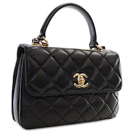 Chanel-Petit sac à rabat tendance CC en cuir d'agneau Chanel noir-Noir