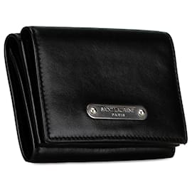 Saint Laurent-Black Saint Laurent Leather Compact Wallet-Black