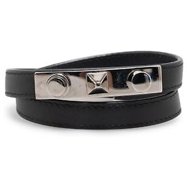 Pulsera de doble vuelta Le Trois Clous de cuero negro de Saint Laurent Negro