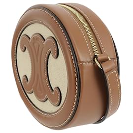 Céline-Tan Celine Canvas Cuir Triomphe Oval Crossbody-Camel