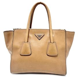 Prada-Tan Prada Glace Calf Twin Pocket Satchel-Camel