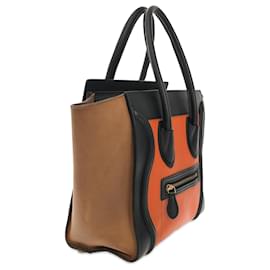Céline-Orange Celine Micro Tricolor Luggage Tote Handbag-Orange