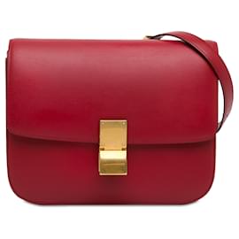 Céline-Red Celine Medium Classic Box Crossbody Bag-Red