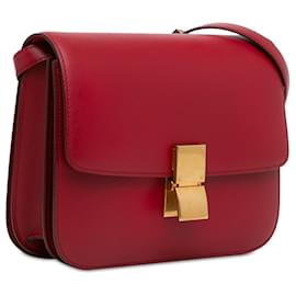 Céline-Red Celine Medium Classic Box Crossbody Bag-Red