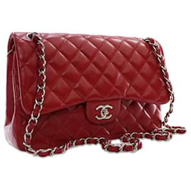 Chanel-Red Chanel Jumbo Classic Caviar lined Flap Shoulder Bag-Red