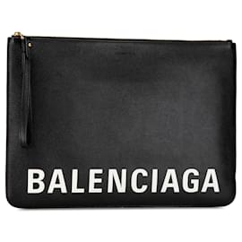 Balenciaga-Black Balenciaga Leather Ville Logo Clutch-Black
