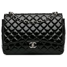 Chanel-Black Chanel Maxi Classic Patent lined Flap Shoulder Bag-Black