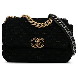 Chanel-Black Chanel Medium Tweed 19 flap bag-Black