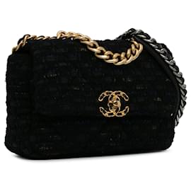 Chanel-Black Chanel Medium Tweed 19 flap bag-Black