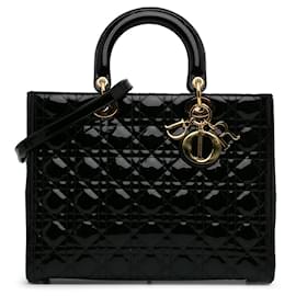 Dior-Black Dior Large Patent Cannage Lady Dior Satchel-Black