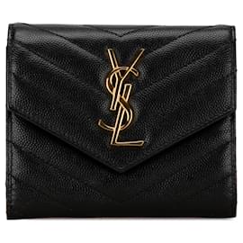 Saint Laurent-Black Saint Laurent Chevron Monogram Small Wallet-Black