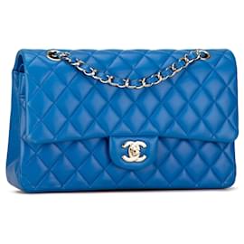 Chanel-Blue Chanel Medium Classic Lambskin lined Flap Shoulder Bag-Blue