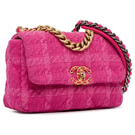 Chanel-Pink Chanel Medium Tweed 19 Flap Satchel-Pink