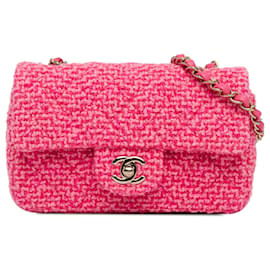 Chanel-Pink Chanel Mini Rectangular Classic Tweed Flap Crossbody Bag-Pink
