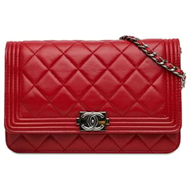 Chanel-Red Chanel Lambskin Boy Wallet On Chain Crossbody Bag-Red