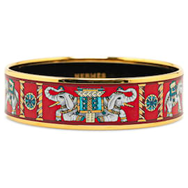 Hermès-Red Hermès Torana Elephant Wide Enamel Bangle GM Costume Bracelet-Red
