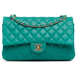 Chanel-Blue Chanel Medium Classic Lambskin lined Flap Shoulder Bag-Blue