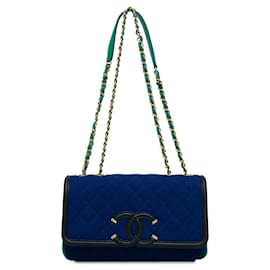 Chanel-Blue Chanel Small Jersey CC Filigree Flap Crossbody Bag-Blue