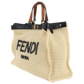 Fendi-Beige Fendi Medium Raffia Peekaboo X-Tote Satchel-Beige